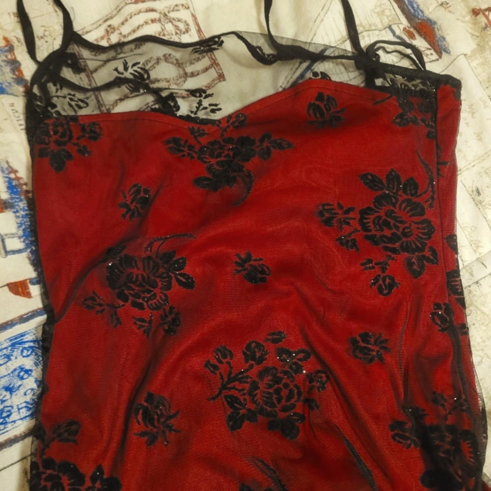 Long spaghetti strap dress/ small/ red n black